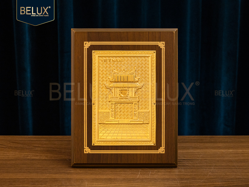 Tranh Khuê Văn Các bằng đồng khổ đứng 22x17cm mạ vàng 24k